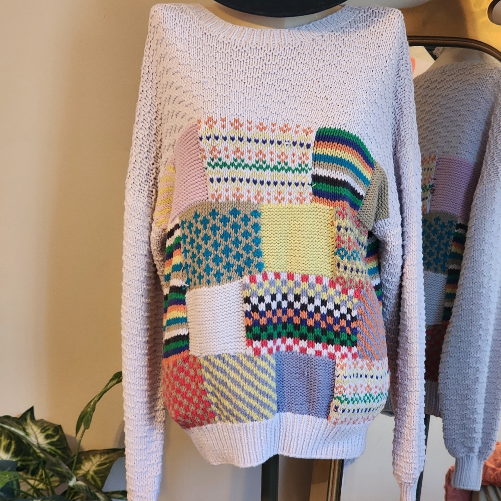 Vintage Patchwork Knit Sweater - image 1